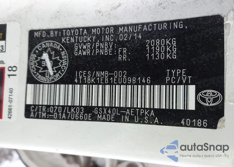 2014 Toyota Avalon Xle из США, поврежденный, VIN 4T1BK1EB1EU098146